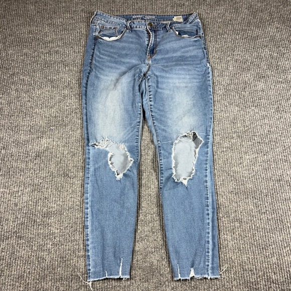 Old Navy Denim - Old Navy Jeans Womens 12 Rockstar Mid Rise Distressed Skinny Regular Blue Denim